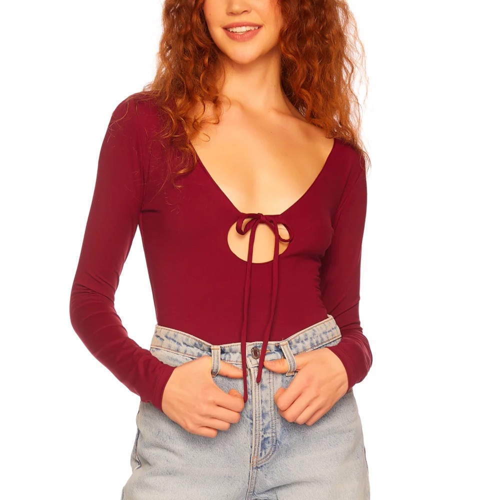 Susana Monaco Deep Red Tie-Front Bodysuit